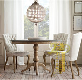 美式乡村复古做旧实木软包布艺餐椅 欧式客厅新古典拉扣皮艺餐椅