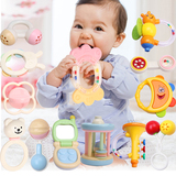 谷雨新生婴幼儿牙胶摇铃玩具0-3-6-12个月1岁宝宝益智罐装手抓握