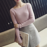 韩国 百搭纯色兔绒 优雅紫 长袖圆领修身紧身打底衫毛衣针织衫女