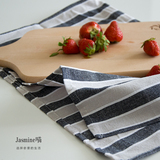 黑白灰条纹餐巾 简约棉麻布艺餐布隔热烘焙垫布盖布厨房法国原单