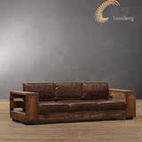 美式复古实木沙发椅 金属椅 皮革软坐垫沙发椅 工业铁艺休闲椅子