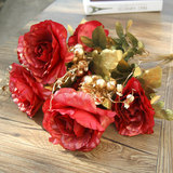 仿真花欧式玫瑰花束假花家居客厅装饰品插花卉塑料人造花干花单支