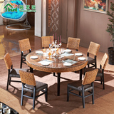 编藤酒店饭店餐厅圆形桌椅家具 餐桌椅组合 实木饭桌椅子643