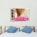 浪漫樱花树假窗风景墙贴 客厅卧室玄关防水贴纸装饰画 可移除
