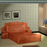 明清古典 红木家具实木 仿古双人床1.8米 花梨木大床 百子图婚床