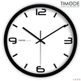 Timode优时挂钟 简约时尚数字静音石英钟 白色经典传统金属钟表
