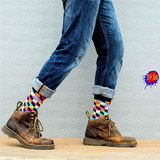 秋冬新品3D立体方格中筒袜撞色全棉袜个性原宿风潮流男袜滑板袜子