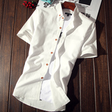 夏季新款韩版白色短袖衬衫男士修身青少年休闲男装衬衣学生潮寸衫