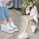 2016春季新款女鞋韩版内增高休闲厚底鞋坡跟高跟松糕鞋白色单鞋女