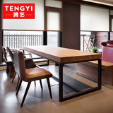 小户型钢木家庭松木组装餐桌现代洽谈桌长方形多功能工作台复古