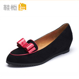 SHOEBOX/鞋柜韩版内增高立体尖头单鞋女蝴蝶结坡跟时尚百搭休闲鞋