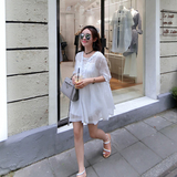 白色仙女裙夏装新款韩国小清新交叉绑带V领雪纺两件套连衣裙套装
