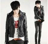 男装韩版时尚个性黑色潮流日系非主流型男修身PU皮衣夹克外套上衣