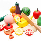 儿童水果蔬菜切切乐切切看切水果木质玩具 儿童过家家厨房拼玩具