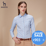 Hazzys哈吉斯2016春季新品英伦风长袖衬衫 纯棉修身波点衬衣女装