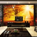 大型壁画枫叶树林风景3D墙纸客厅电视背景墙无纺布欧式田园壁纸