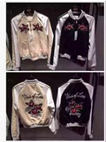 日本代购moussy春季新款百搭玫瑰刺绣图案拼色夹克棒球服短款外套