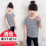 亲亲小鸭2016夏装新品中小女童细条纹圆领短袖t恤两色T恤 打底衫