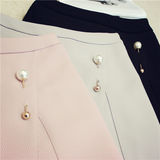 2016夏季韩国代购时尚气质修身珍珠扣A字半身裙高腰包臀裙女 纯色