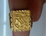 经典款式男士长方形戒指欧币欧元硬币打造镀真金仿金越南沙金戒指