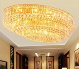 豪华led金色水晶吸顶灯三层椭圆船形 客厅酒店航母灯1.2、1.5米