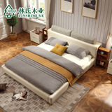 林氏木业现代简约1.5皮艺床时尚白色1.8米双人床皮床婚床家具R211