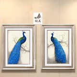 油画欧式现代中式动物客厅餐厅玄关书房装饰画抽象蓝孔雀组合三联