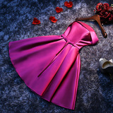 宴会小礼服2016新款夏季短款紫色显瘦名媛抹胸姐妹裙伴娘服连衣裙