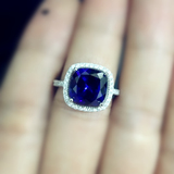 韩国戒指方形蓝宝石戒子女士饰品日韩时尚配饰礼物潮人个性食指银