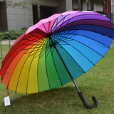 24骨弯柄彩虹伞创意韩国可爱公主伞长柄伞超大晴雨伞大伞面