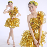 新款金色爵士舞亮片现代舞蹈服装舞台表演蓬蓬裙成人时尚演出服女