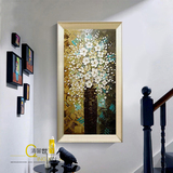 手绘抽象花卉油画欧式玄关过道竖版挂画现代客厅有框装饰画发财树