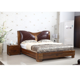 胡桃木床全实木床1.8 现代新中式真皮实木床双人箱体婚床卧室家具