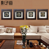 影子画 新中式客厅沙发背景画青铜器工艺画餐厅中国风浮雕三联画