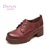 Daphne/达芙妮专柜正品女鞋粗中跟系带圆头英伦学院学生深口单鞋