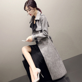 雅涵时尚品牌女装－2016新款韩版气质中长款显瘦薄鹿皮绒风衣外套