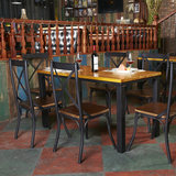 LOFT美式铁艺复古实木简易桌子6人工业风饭店餐桌 椅组合艺术长桌