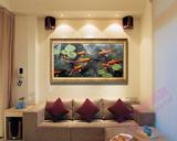 纯手绘油画九鱼图油画九条红鲤鱼客厅玄关装饰画有框挂画年年有余