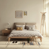 实木橡木床简欧实木床韩式床现代宜家日式榻榻米床双人床软靠背床