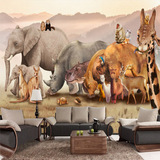 大型壁画动物大象犀牛袋鼠KTVi酒吧客厅沙发卧室电视背景墙纸壁纸