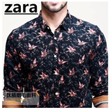 ZARA男装 衬衣 印花欧美男士纯棉长袖春季新款休闲时尚尖领 衬衫