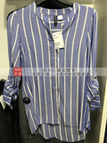 HM H&M女装专柜正品代购 圆领竖条纹休闲宽松衬衫原价179