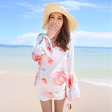 2016春夏新女士波西米亚薄罩衫蝙蝠袖雪纺衫印花上衣沙滩度假女装