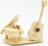 钢琴与吉它 乐器模型3D立体木制拼图 儿童手工制作玩具 DIY工艺品