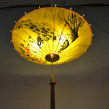 中式伞灯 手绘布艺吊灯仿古艺术灯具客厅酒店餐厅茶楼工程灯包邮