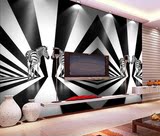 3D立体黑白线条斑马艺术大型壁画 简约电视背景墙 客厅沙发墙纸