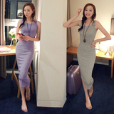 2016夏季新款韩版大码女装纯色纯棉背带连衣裙吊带长款长裙打底裙