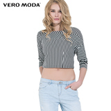 Vero Moda拼接条纹蝙蝠七分袖短款T恤|315230009