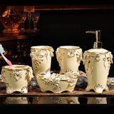 高档陶瓷卫浴五件套 欧式浴室用品洗漱口杯套装刷牙杯结婚庆礼品