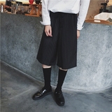 夏季男士个性时尚英伦复古条纹休闲裤直筒五分裤男发型师阔腿裤子